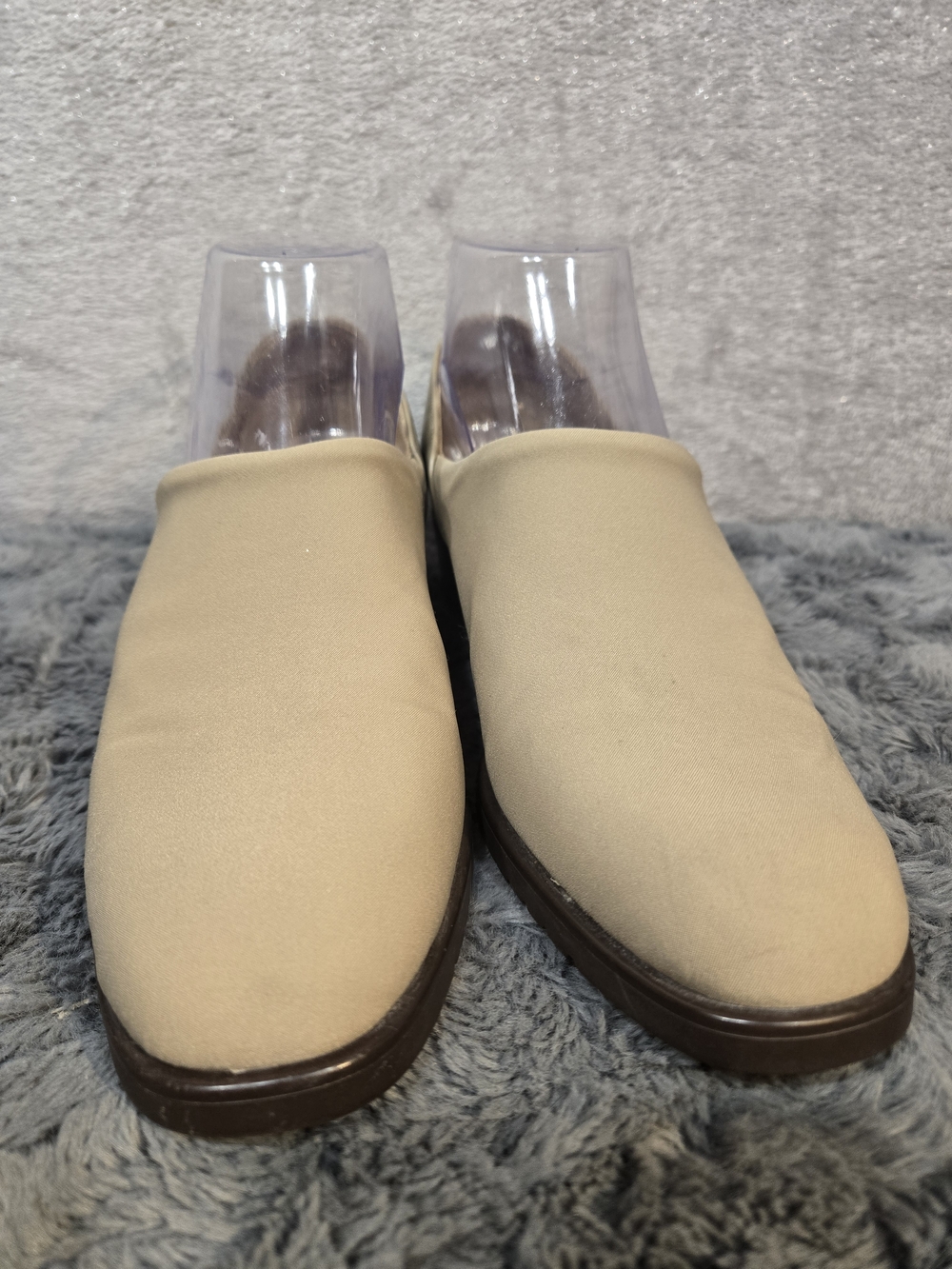 Cream Slip-On Loafers with Brown Soles